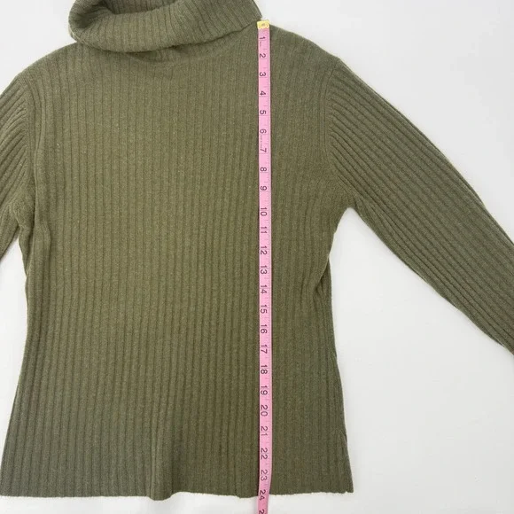 Mendocino Cashmere Olive Green Ribbed Turtleneck Sweater - Picture 8 of 9